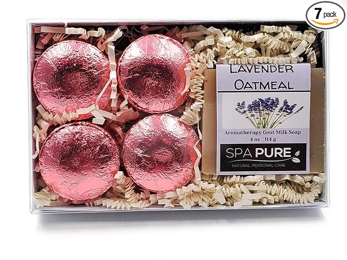 Spa Pure Aromatherapy Gift Set: Lavender Large Artisan soap, 4 Shower Steamers, made with plant based ingredients, essential oils, all natural