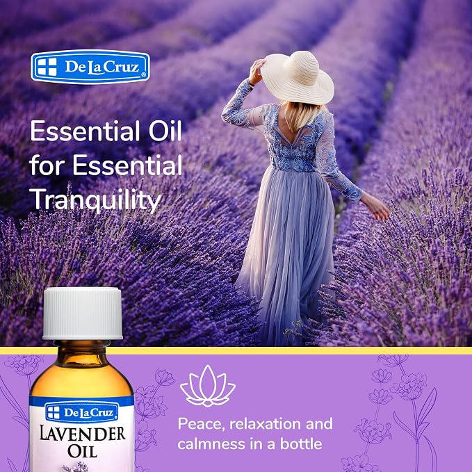 De La Cruz Lavender Essential Oil Steam-Distilled - 100% Pure Lavender Oil for Aromatherapy 1 FL OZ