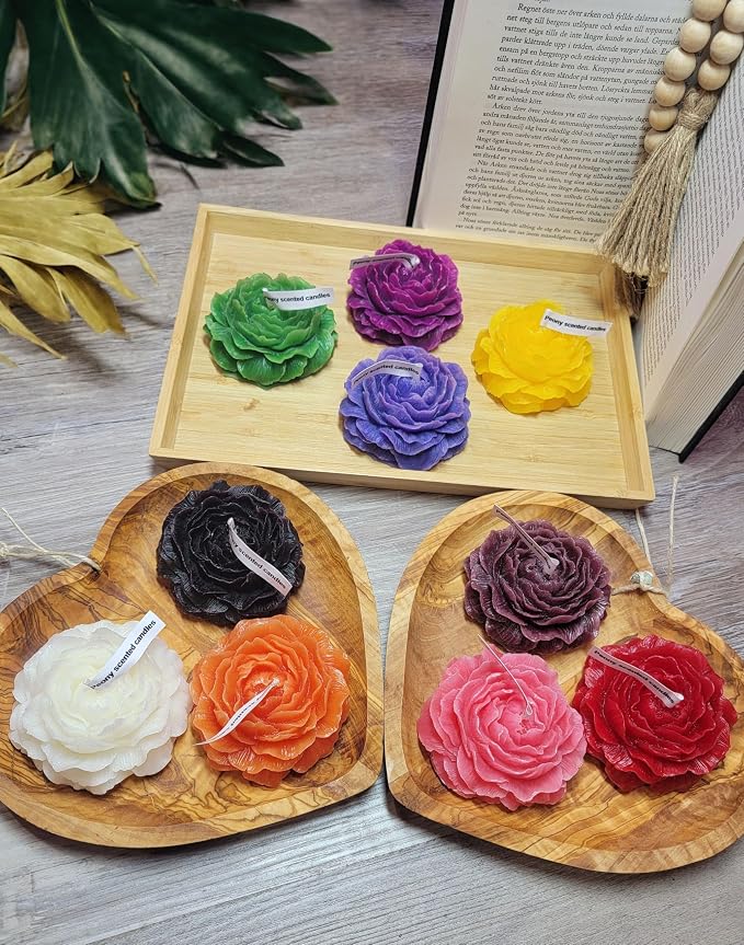 Peony Flower Shaped Candle with Scent, Soy Wax Blend Aromatherapy Candle, Gift Candle, Gifts for Women, Candles for spa, Stress Relief, Meditation, Wedding, Home Decor, Relaxing Atmosphere, (Green)