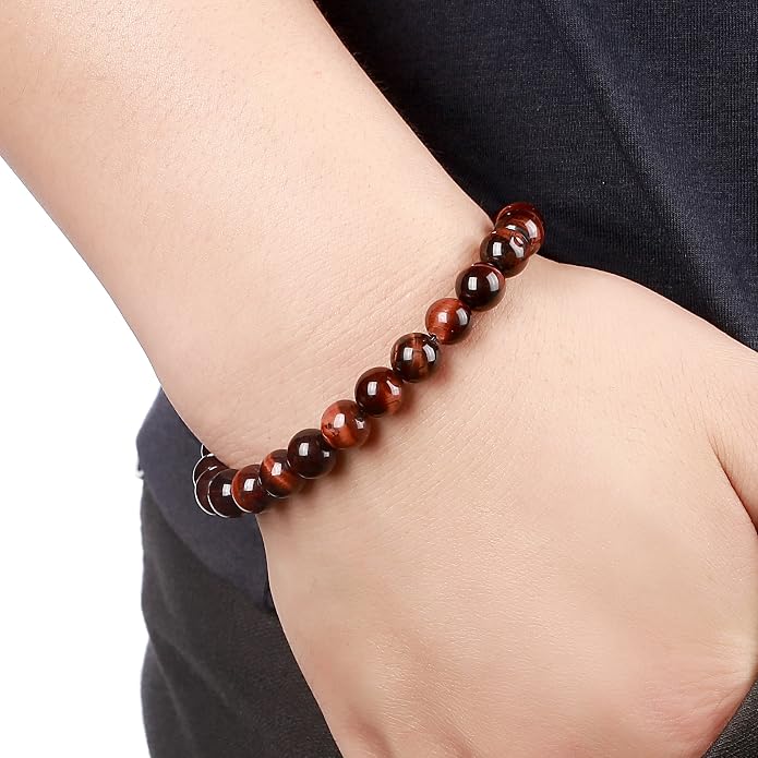 Men Women 8mm Natural Stone Lava Rock Diffuser Bracelet Elastic Yoga Agate Beads Bracelet Bangle