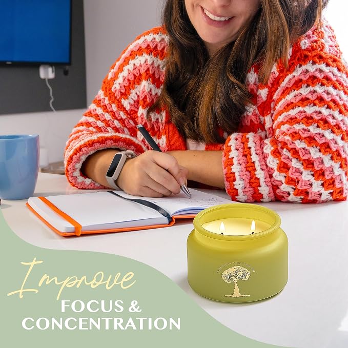 White Sage Meditation and Yoga Candle for Energy Clearing and Protection - 50 Hour Clean Burning Soy Wax - 2-Wick Spiritual Aromatherapy Smudge Candle with Guided Materials -9.5oz