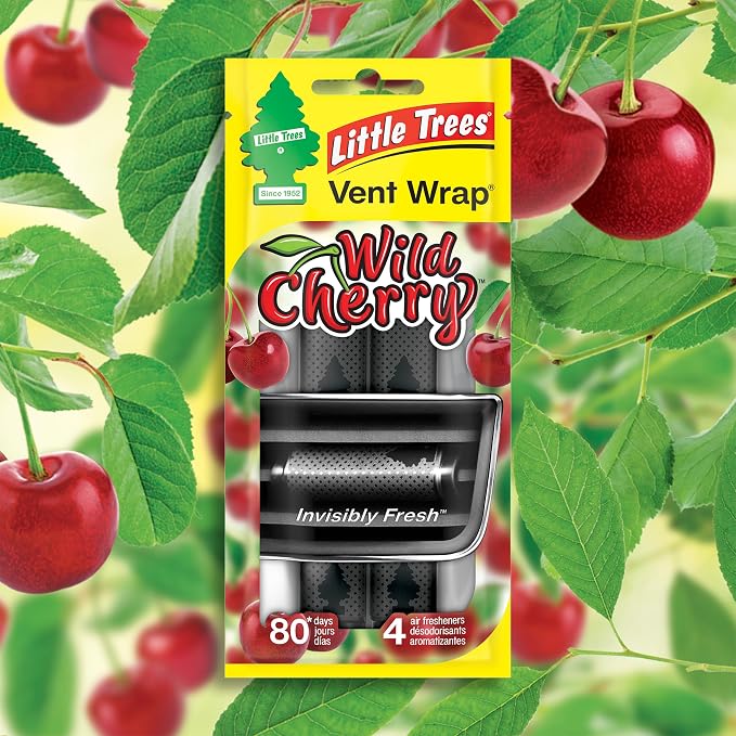 LITTLE TREES Car Air Freshener | Vent Wrap Provides Long Lasting Scent, Invisibly Fresh | 16 Air Fresheners | Wild Cherry