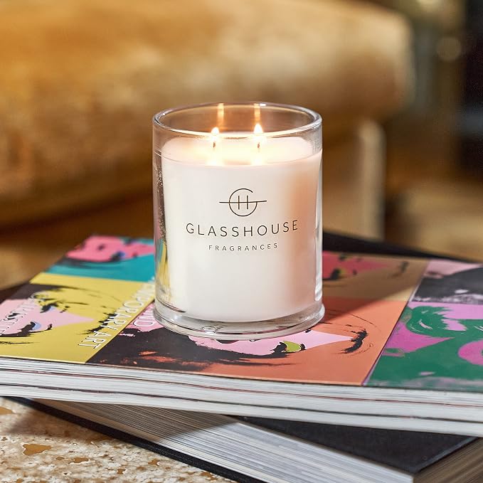 Glasshouse Fragrances Forever Florence Candle, Triple Scented Natural Soy Wax Blend, 2 Wicks & Glass Jar, 65 Hour Burn Time, Wild Peonies & Lily, 13.4 Oz (380g)