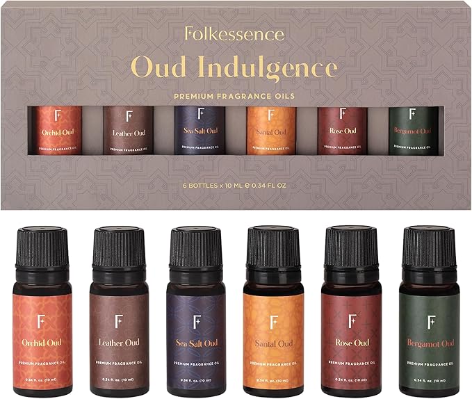 Folkulture Essential Oils Set for Diffuser | Set of 6 Luxury Floral & Oud Fragrance Oils | Orchid Oud, Rose Oud & Warm Sensual Blends | Fathers Day Gift & Home Fragrance Gift Set