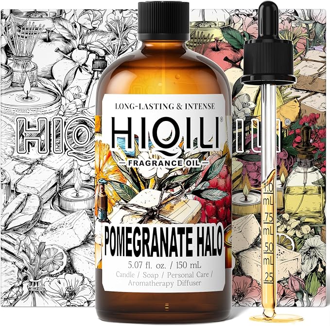 HIQILI Pomegranate Halo Fragrance Oil for DIY Perfume, Candles, Soap, Lotion & Pet Deodorizer, Fruity & Fresh Long-Lasting Scent, with Dropper - 5.07 Fl Oz