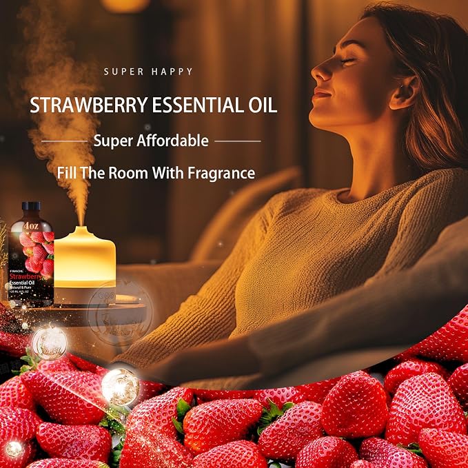 Strawberry Essential Oil, Strawberry Oil 4 Fl Oz 120ML for Diffuser Humidifier Yoga Cleaning DIY Candle Soap Making Perfume Gift for Women Essential Oils FRAOIL (Strawberry 4 Fl Oz (Pack of 1))