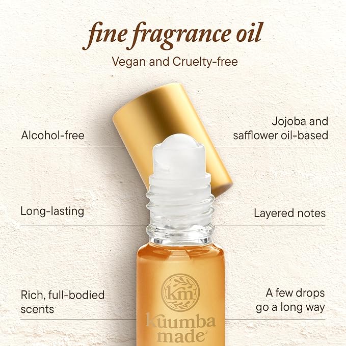 Kuumba Made Amber & Sandalwood Fragrance Oil, Long-Lasting Scented Oil Perfume Roller, Vegan, Alcohol-Free, 0.15 Fl Oz