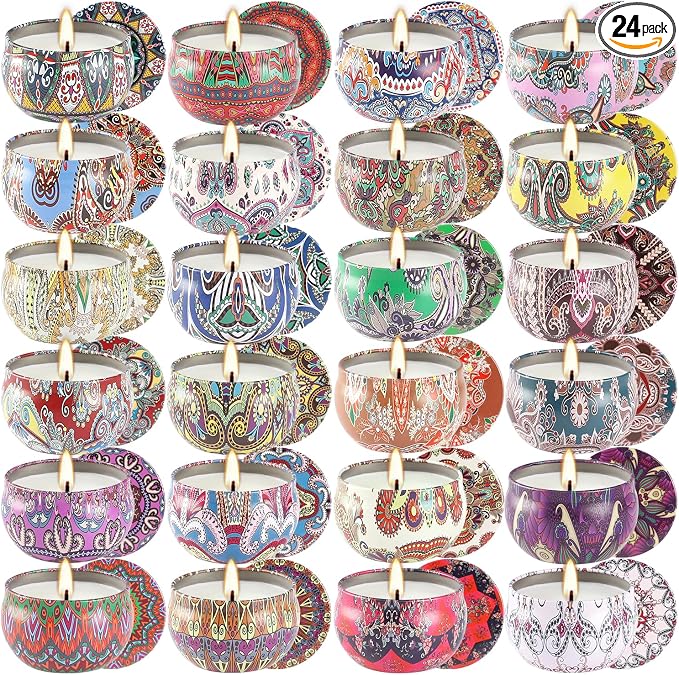 Scented Candles Gifts Set 24 Pack Soy Wax Travel Tin Advent Candles for Home 2.5 OZ jar Candles for Mom for Christmas, Birthday, Thanksgiving, Mother's Day.