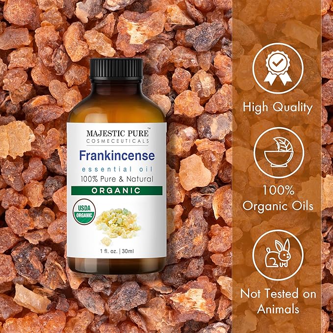 Majestic Pure Organic Frankincense Essential Oil with Glass Dropper - 1 Fl Oz - 100% Pure and Natural Frankincense Oil - Premium Grade Essential Oils for Diffuser, Aromatherapy, Soap and Candle Making