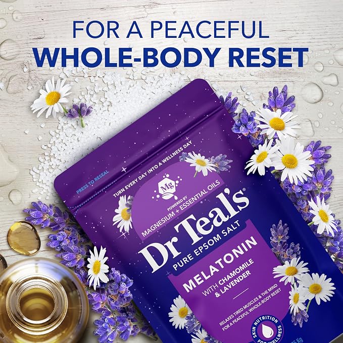Dr Teal's Epsom Salt Magnesium Soak, Sleep Blend with Melatonin, Lavender & Chamomile Essential Oils, 3 lbs