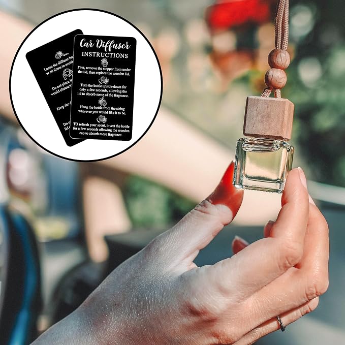 240Pcs Car Diffuser Instruction Cards Care Hanging Accessories for Auto Oil Bottles Package Bag Supplies 3.54 X 2.12inch Black