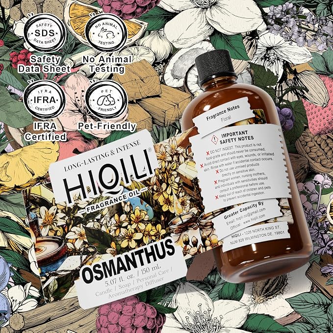 HIQILI Osmanthus Fragrance Oil, for Body Spray, Diffuser Use, Candle, Soap, and Women Perfume Making, Scented Essential Oil - 5.07 Fl Oz