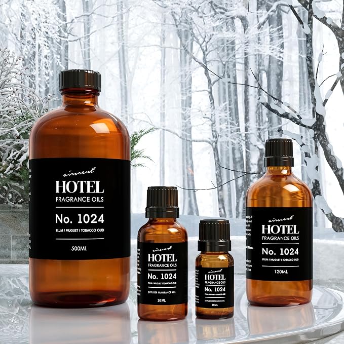 AirScent Hotel Diffuser Oil No. 1024 Inspired by JW M Hotel - Plum Muguet Tobacco Oud - Hotel Scent Dupe - Premium Fragrance Oil for Ultrasonic and Waterless Diffusers and Crafting - 10 ml, 0.34 fl oz