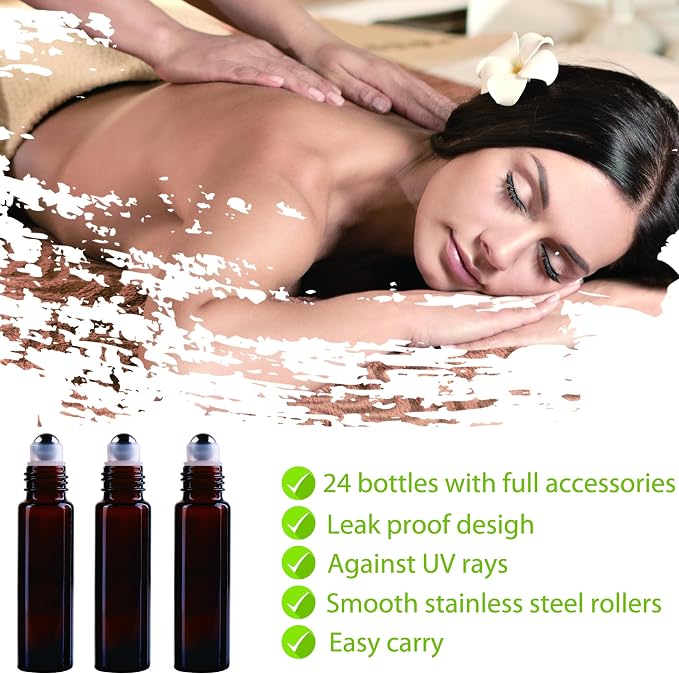 inice 12 Pack Essential Oil Roller Bottles Amber Glass RollerBalls for Essential Oils Refillable Roll on Perfume Bottles with Alloy Caps for Travel