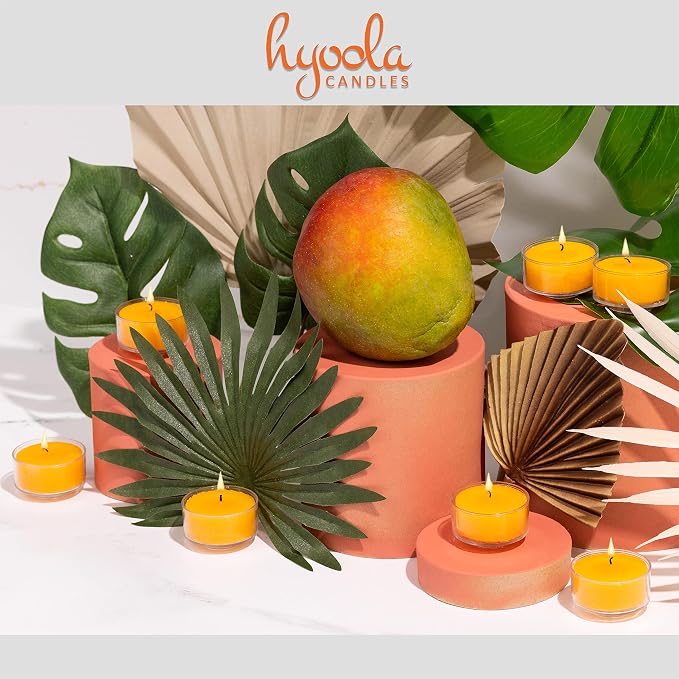 HYOOLA Scented Tealight Candles - Clear Cup - Tropical Mango Tealight Candles Scented - 6 Hour Burn Time - 15 Pack - European Made
