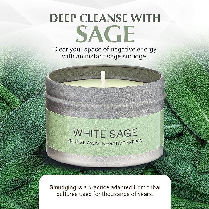 Almeara 2 in 1 Candle Combo - Sage and Palo Santo Set - 2x 3.7oz - Long Lasting |+40hr burn time |100% Soy Wax -Paraffin Free Candle For Cleansing House-Gift Box Ready-Relax and Restore The Body&Mind
