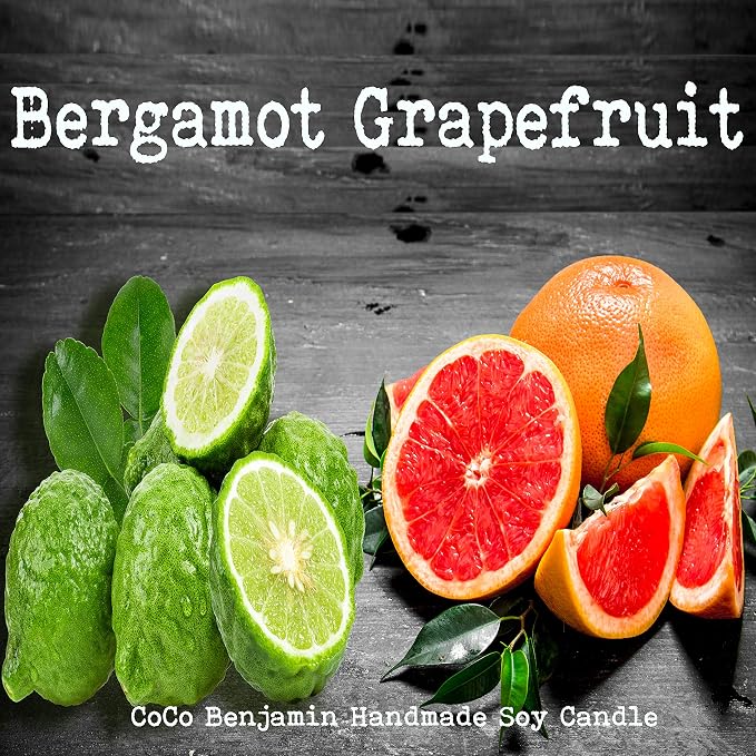 100% Natural Soy Wax Candle by CoCo Benjamin - Highly Scented & Hand-Poured Luxury Candle (Bergamot Grapefruit)- Clean Burning Cotton Wick