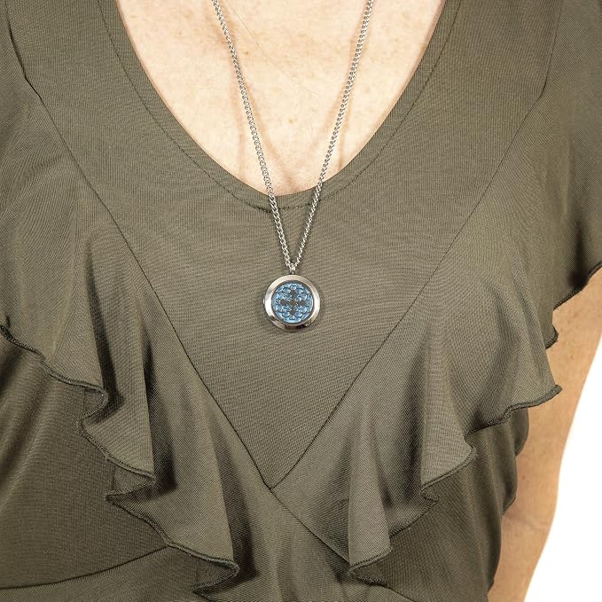 Wild Essentials Cross Essential Oil Diffuser Necklace, Stainless Steel Locket Pendant with 24 inch Chain, 12 Color Refill Pads, Customizable Color Changing Perfume Jewelry for Aromatherapy