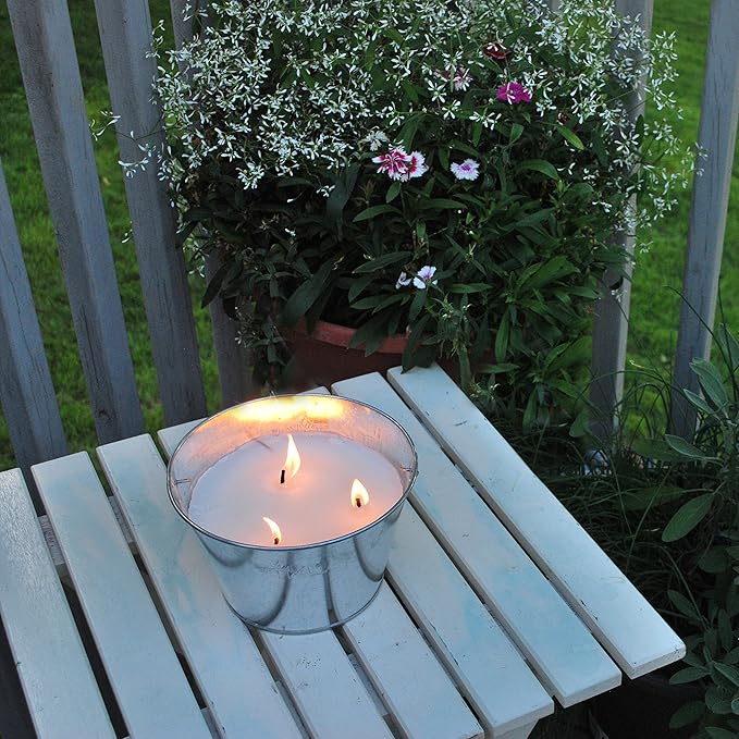 TIKI Citronella Candle 28-Ounce – Triple Wick Metal Bucket with Lid (Silver) – Long-Lasting Outdoor Candle for Patio, Deck, Garden, Backyard & Camping (Pack of 3)