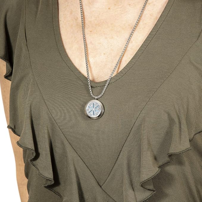 Wild Essentials Flower of Life Essential Oil Diffuser Necklace, Stainless Steel Locket Pendant with 24 inch Chain, 12 Color Refill Pads, Customizable Color Changing Perfume Jewelry for Aromatherapy